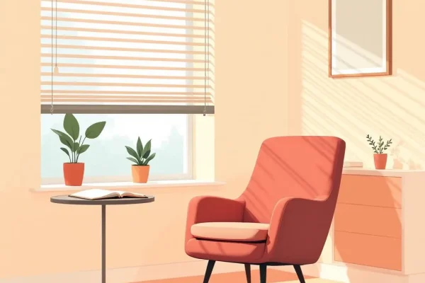 Abstract illustration of a calm clinician office representing PMHNP clinical composure