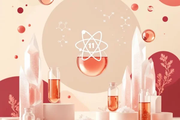 Abstract illustration of lithium molecules, laboratory vials, and crystalline salt formations representing the PMHNP lithium monitoring protocol