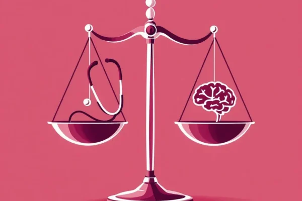 Balance scale representing mental health parity - equal treatment of psychiatric and medical benefits under MHPAEA