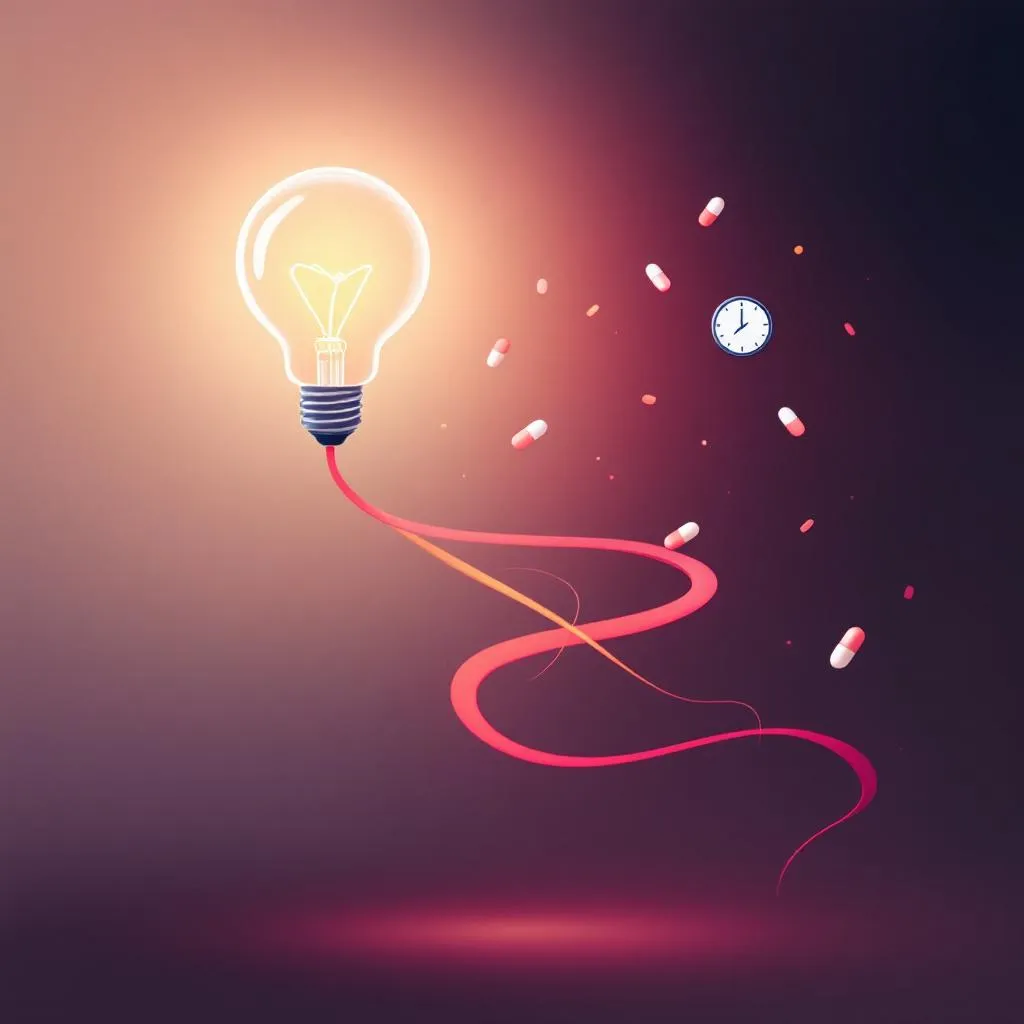 Lightbulb and neural pathway illustration showing cognitive dimming during clinical day