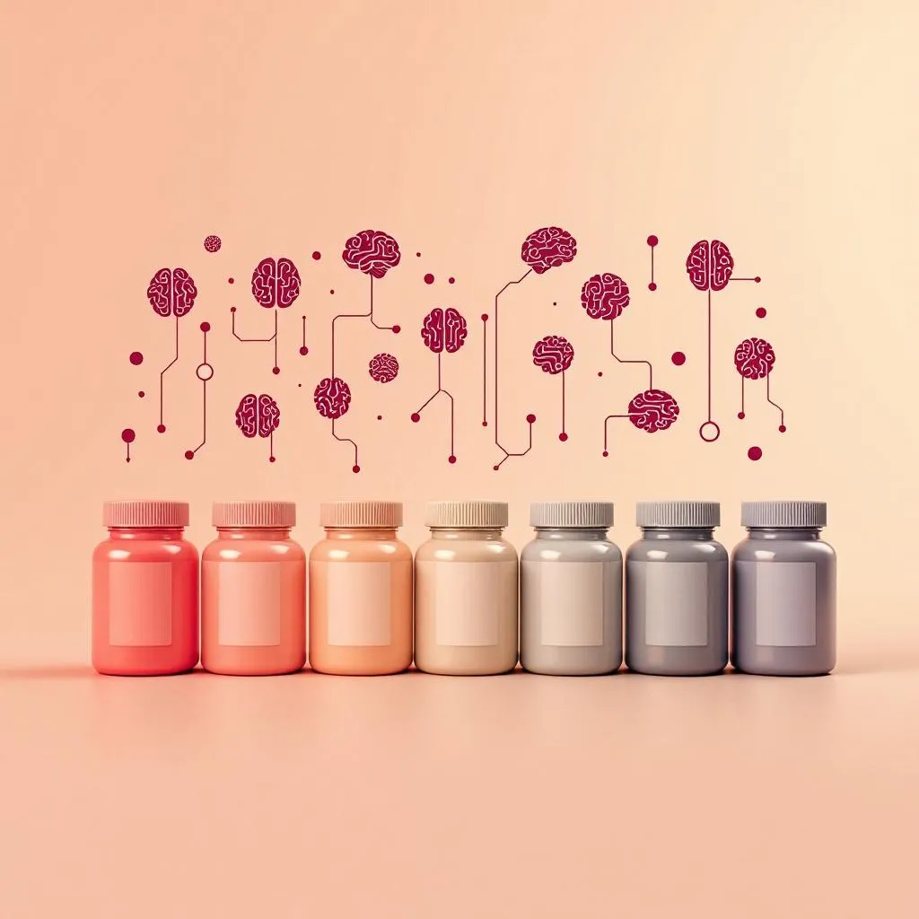 Pill bottles fading from vivid to muted colors representing diminishing prescribing clarity