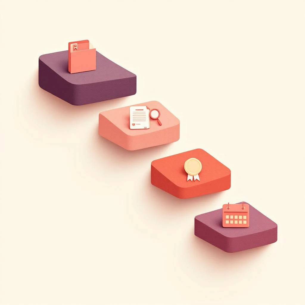 Five staggered stepping stones with symbolic icons representing the pre-application credentialing moves for PMHNPs