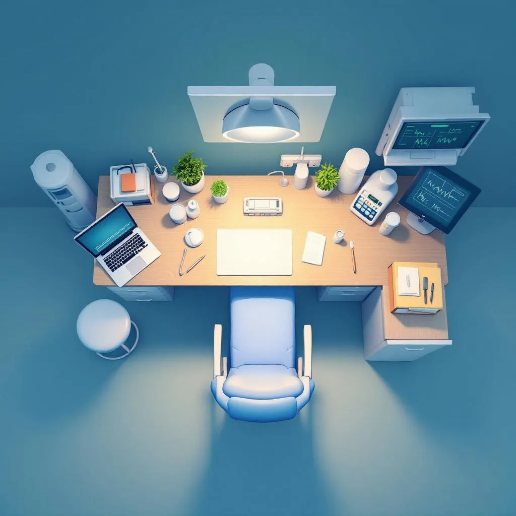 Organized clinical desk with structured planner representing decision fatigue management systems